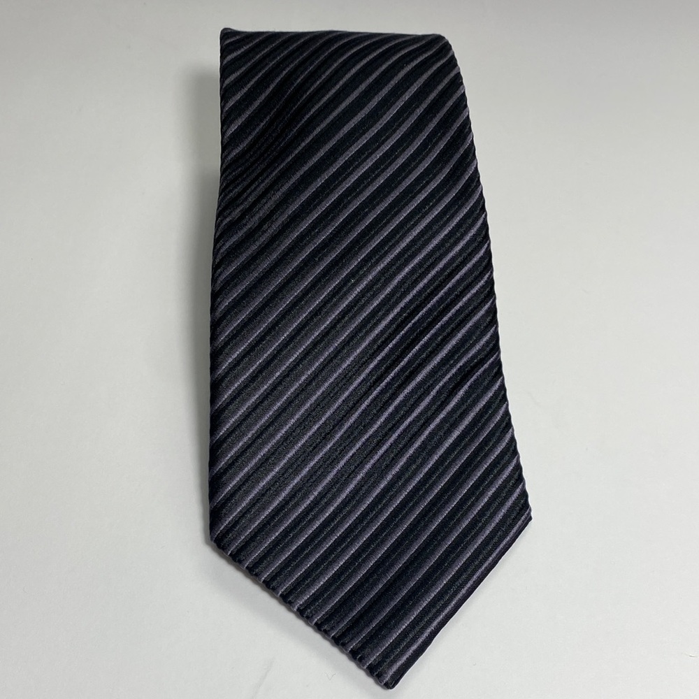 Donald J Trump Signature Neck Tie Black Gray Stripe Silk Length 60" Width 4"